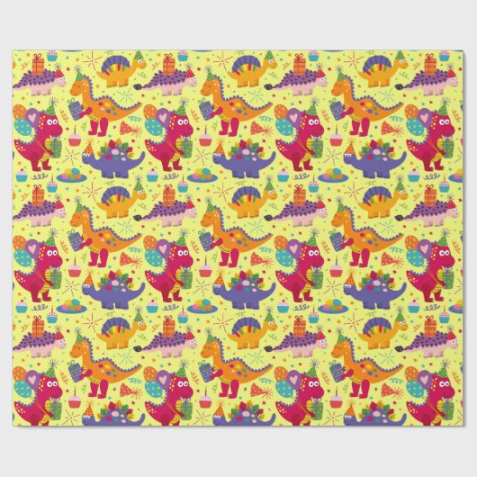 Verjaardag Dinosaurussen Wrapping Papier (Vlak)
