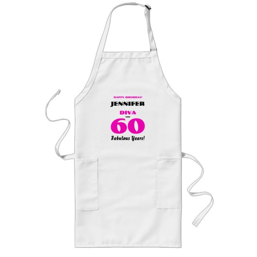 Verjaardag Diva 60 Fabulous Jaar Heet Roze Lang Schort (Voorkant)