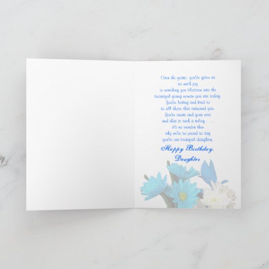 VERJAARDAG - DOCHTER - BLAUWE BLOEMEN OP ZWARTE KAART (Binnen)