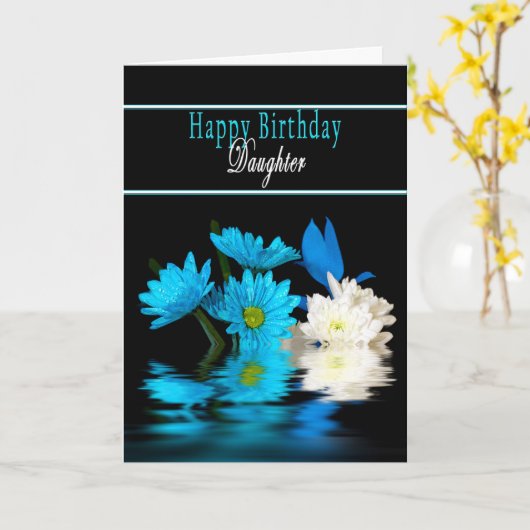 VERJAARDAG - DOCHTER - BLAUWE BLOEMEN OP ZWARTE KAART (Gele Bloem)