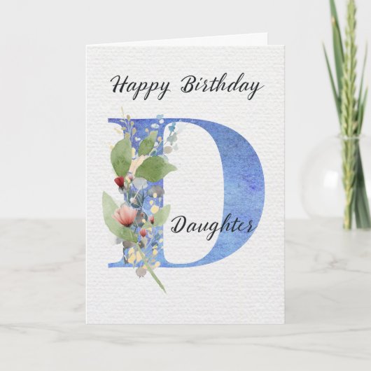 Verjaardag dochter bloemig monogram letter D Kaart (Voorkant)