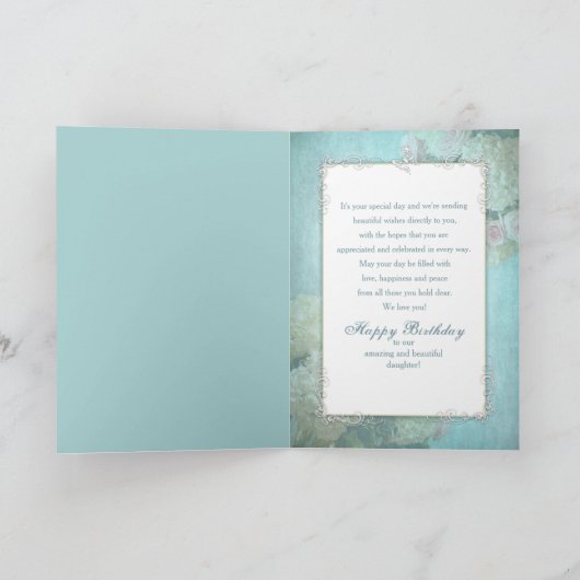 Verjaardag, Dochter, Elegant Country Blue Floral Kaart (Binnen)