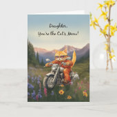 Verjaardag Dochter Kat op Motorfiets met Bergen Kaart (Gele Bloem)