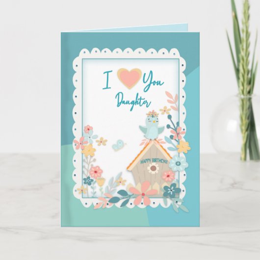 Verjaardag, dochter, Waterverf vogels en bloemen Kaart (Voorkant)