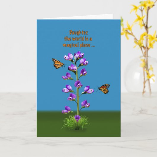 Verjaardag, dochter, zoete erwten en vlinders kaart (Gele Bloem)