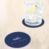 Verjaardag donkerblauw wit script minimalist ronde kartonnen onderzetter