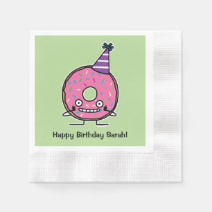 Verjaardag Donut roze ijsbesprenkelt feest pet Servet