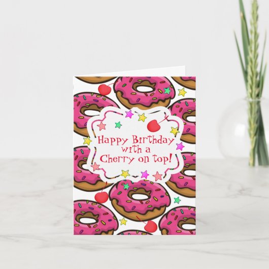 Verjaardag Donuts Strooisel Kers erop Kaart (Voorkant)