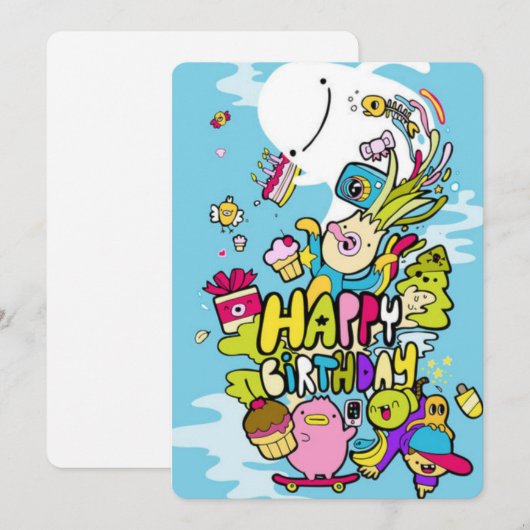 Verjaardag doodle art kaart (Voorkant / Achterkant)