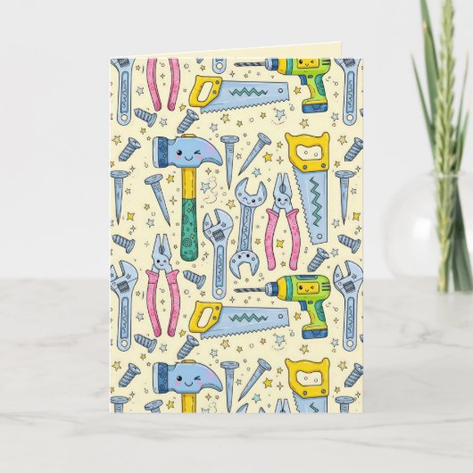 Verjaardag Doodle DIY Tools and Stars Collectie Kaart (Voorkant)