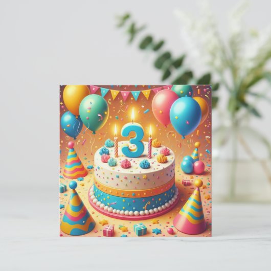 verjaardag drie jaar kaart (Staand voorkant)