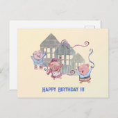 Verjaardag drie kleine varkens vieren briefkaart (Voorkant / Achterkant)