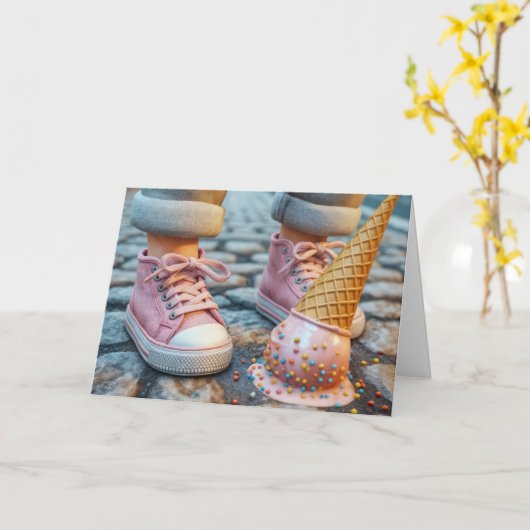 Verjaardag Dropped Ice Cream Cone door Sneakers Kaart (Gele Bloem)
