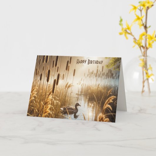 Verjaardag Duck in Misty Pond Kaart (Gele Bloem)