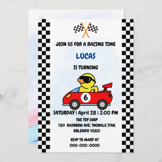 Verjaardag Duck race auto jongen rood racen kids n Kaart (Voorkant / Achterkant)