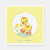 Verjaardag Duckling met Bloem op Geel & Wit Servet (Voorkant)