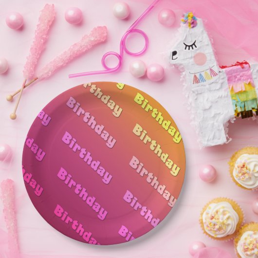 Verjaardag (duel kleur roze) papieren bordje (Feest)