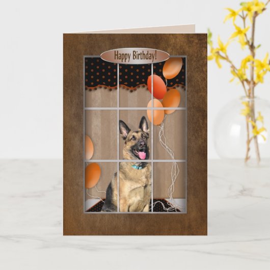 VERJAARDAG - Duitse Herder - Raam- ballonnen Kaart (Gele Bloem)