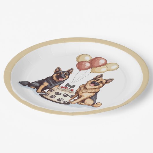 Verjaardag Duitse Herdershonden Verjaardagstaart Papieren Bordje (Gekanteld)