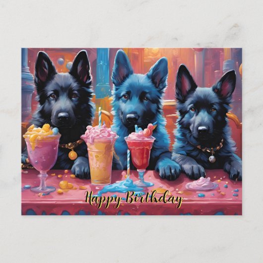 Verjaardag Duitse Shepherd Puppies en Milkshakes Briefkaart (Voorkant)