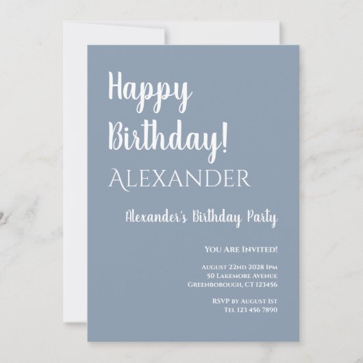 Verjaardag Dusty Blue Happy Birthday Kaart (Voorkant)