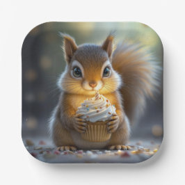 Verjaardag eekhoorn met cupcake papieren bordje