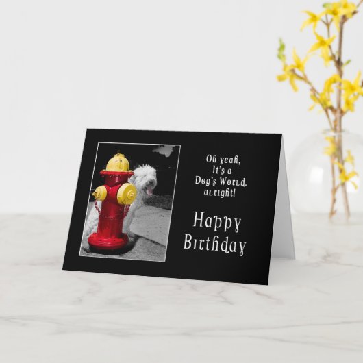 VERJAARDAG - EEN GELUKKIGE HOND - HYDRANT / HOND KAART (Gele Bloem)