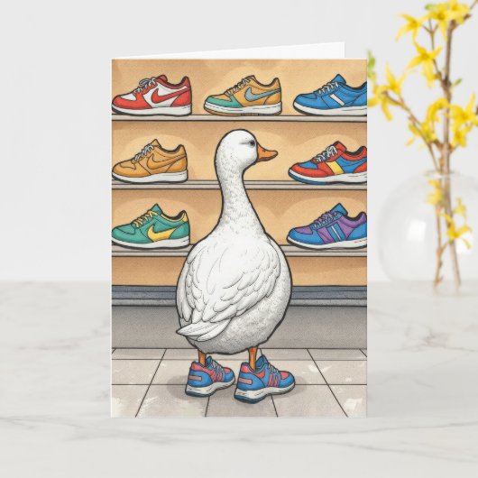 Verjaardag Eend Dragen Sneakers Kaart (Gele Bloem)
