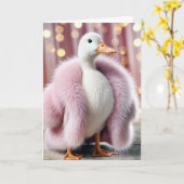 Verjaardag Eend Dragen van een Roze Bontjas Kaart (Gele Bloem)