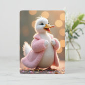 Verjaardag Eend Dragen van een Roze Bontjas Kaart (Staand voorkant)