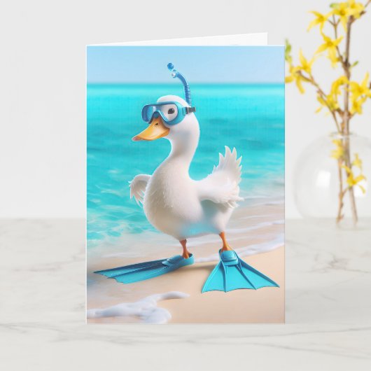 Verjaardag eend met flippers kaart (Gele Bloem)