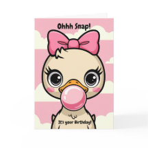 Verjaardag Eend met Roze Strik blaast Bubbel Grapp