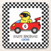 Verjaardag Eend race auto rode jongen kind naam Kartonnen Onderzetters (Voorkant)