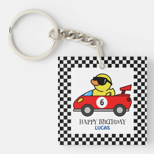Verjaardag Eend race auto rode jongen kind naam Sleutelhanger (voorkant)