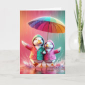 Verjaardag eenden lopen in de regen kaart (Voorkant)