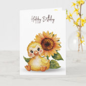 Verjaardag eendje met zonnebloem kaart (Gele Bloem)