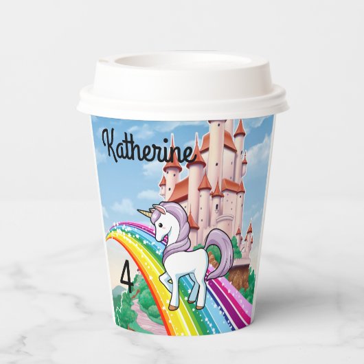 Verjaardag Eenhoorn Meisje's Naam & Leeftijd Star  Papieren Bekers (Achterkant)