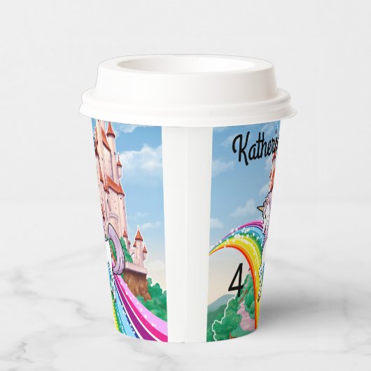 Verjaardag Eenhoorn Meisje's Naam & Leeftijd Star  Papieren Bekers (Rechts)