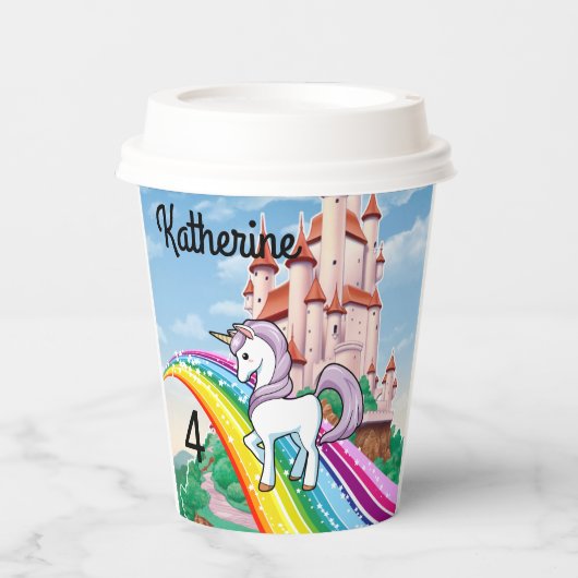 Verjaardag Eenhoorn Meisje's Naam & Leeftijd Star  Papieren Bekers (Voorkant)