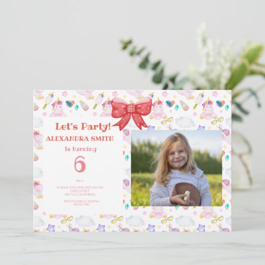 Verjaardag eenhoorn met foto kaart (Staand voorkant)