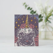 Verjaardag Eenhoorn Mops Postkaart (Staand voorkant)