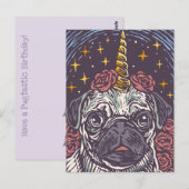 Verjaardag Eenhoorn Mops Postkaart (Voorkant / Achterkant)