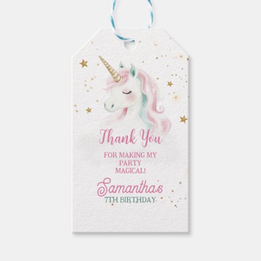 Verjaardag eenhoorn, pastel eenhoorn, regenboog cadeaulabel (Voorkant)