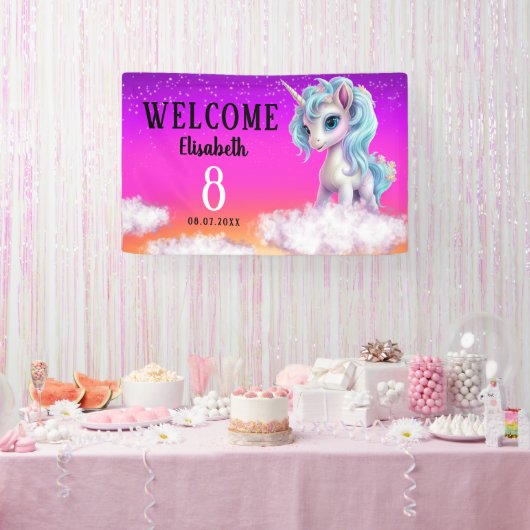 Verjaardag Eenhorn Kleurig Spandoek (Feest)