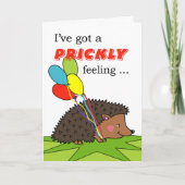 Verjaardag, egel met ballonnen, stekelig gevoel kaart (Voorkant)