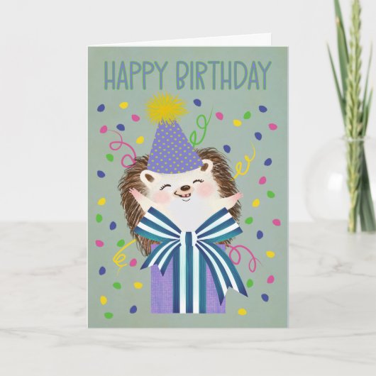 Verjaardag Egel Vrolijkheid met Cadeau Kaart (Voorkant)