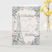 Verjaardag Eiffeltoren met bloemframe Kaart (Gele Bloem)