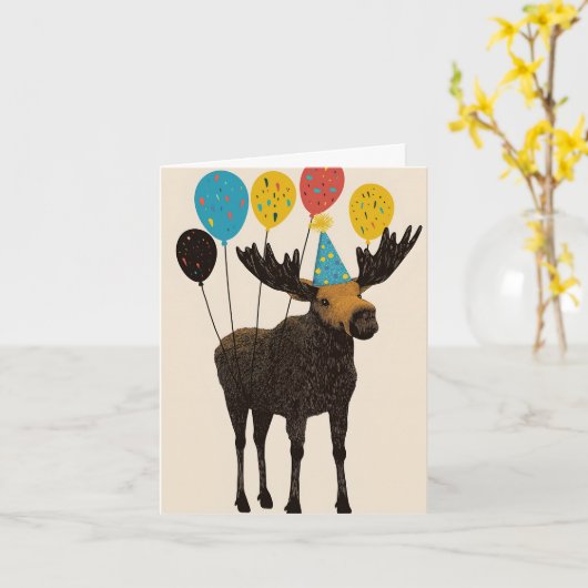 Verjaardag eland met ballonnen Verjaardag Kaart (Gele Bloem)