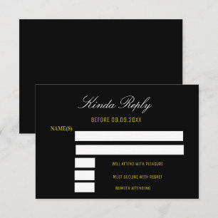Verjaardag Elegant Zwart en Goud Reactie RSVP Kaartje