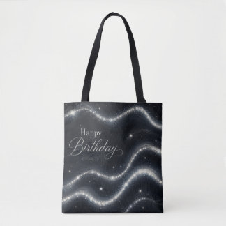 Verjaardag Elegant Zwart Zilver Diamanten Golven Tote Bag